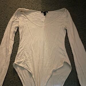 forever 21 cream bodysuit long sleeve ribbed size medium